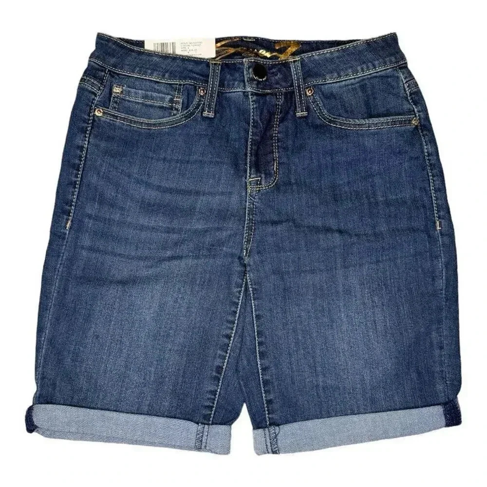 NEW Women’s Size 4 Seven7 Sunset Bermuda Jean Shorts Rolled Cuff 9”‎ Inseam NWT